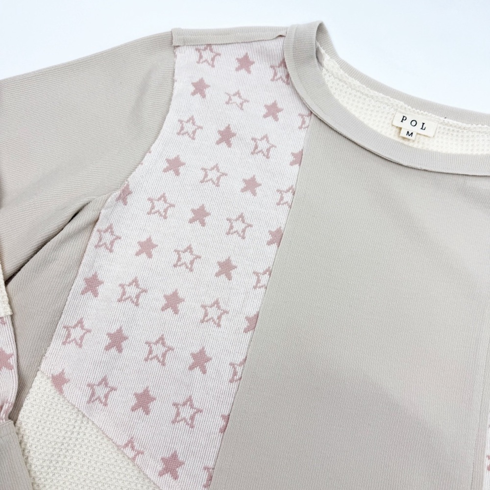 POL Oversized Patchwork Star Crewneck Pullover Lo… - image 7